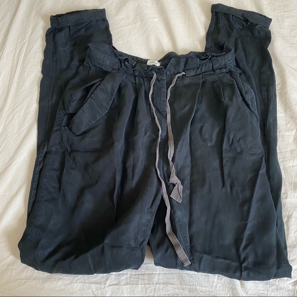 Wilfred Paperbag High Waisted Pocketed Pants with Drawstring - Size 2 - Black